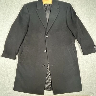 Mens Black Chaps Wool Blend Long Trench Pea Coat Sz 44L Winter - Image 1 of 4