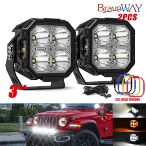3" Side Shooter LED Work Light Bar White Amber DRL Pods Offroad Driving Fog Lamp - Picture 1 of 12