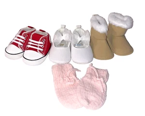 Baby Girls Shoes Boots Sneakers and Pink Mittens Lot Of 3 Assorted Sizes Color - Picture 1 of 23