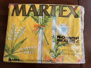 VINTAGE MARTEX PERCALE FULL FITTED SHEET  Yellow Bamboo Floral 54" X 75" NIP USA - Picture 1 of 4