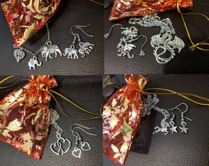 Necklace Earring Gift Set, Dragon, Unicorn, Elephant, Pegasus, Angel, Heart,Fish - Picture 1 of 18