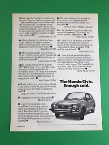 1975 HONDA CIVIC VINTAGE ORIGINAL PRINT AD ADVERTISEMENT PRINTED 1 PAGE - Picture 1 of 1