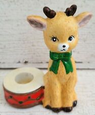 EUC Vintage Deer w/ Drum JSNY Taiwan Ceramic Christmas Pillar Candle Holder