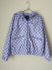 Art Class Girls Rain Jacket Size 7/8 Blue Purple Check Zip Hood Pockets Unisex