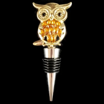 Jeweled Owl Wine Bottle Stopper - Gold Tone - Amber and White Rhinestones - Изображение 1 из 4