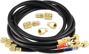 Lichamp 3 Pieces 5FT AC HVAC Manifold Gauge Hose Kit with Ball Valve and 4 Piece - Picture 1 of 12