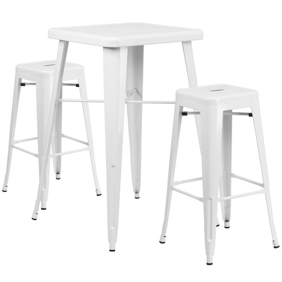 Flash Commercial 23.75" SQ White Metal Bar Table Set/2 SQ Seat Backless Stools - Image 1 of 1
