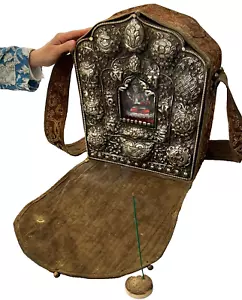 BUDDHIST GHAU HUGE TRAVELLING SHRINE PRAYER BOX NEPAL TIBET REPOUSSÉ SILVER - Picture 1 of 17