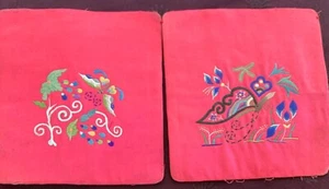 pair of antique Chinese embroideries on bright pink silk, 7" sq each, lovely! - Picture 1 of 11