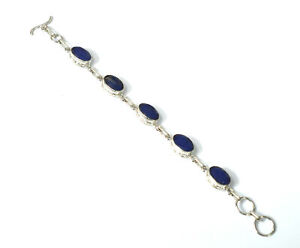925 SILVER PLATED FACETED BLUE SAPPHIRE BRACELET 7.7 INCH 1 S558