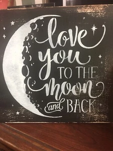 New! Love You to the Moon and Back Wooden Wall Hanging Couple Family Kids Gift - Picture 1 of 2