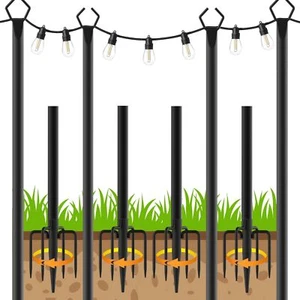 10 Ft Metal String Light Poles - 4 Pack for Outdoor Patio & Garden - Picture 1 of 7