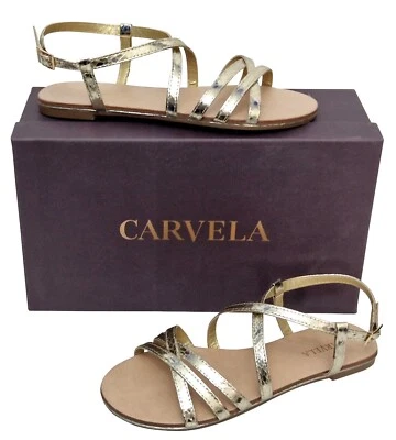 CARVELA Best Ladies Gold Snake Print Synthetic Strappy Flats Sandals MRRP £69.00