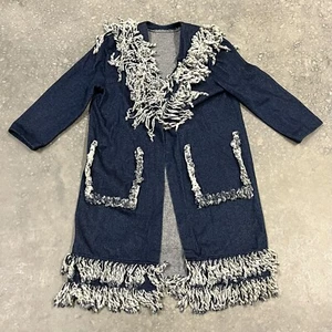 Vintage Western Fringe Denim Duster Jacket Coat Southwest Womens One Size Read - Picture 1 of 16