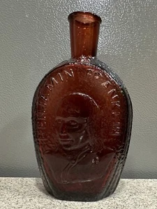 Vintage Wheaton Amber 7.5” Glass Bottle Benjamin Franklin Presidential EUC - Picture 1 of 7