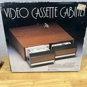 Vintage Video Cassette VHS/BETA NIB NOS Storage Cabinet 24 Tapes Faux Wood 1980s - Picture 1 of 4