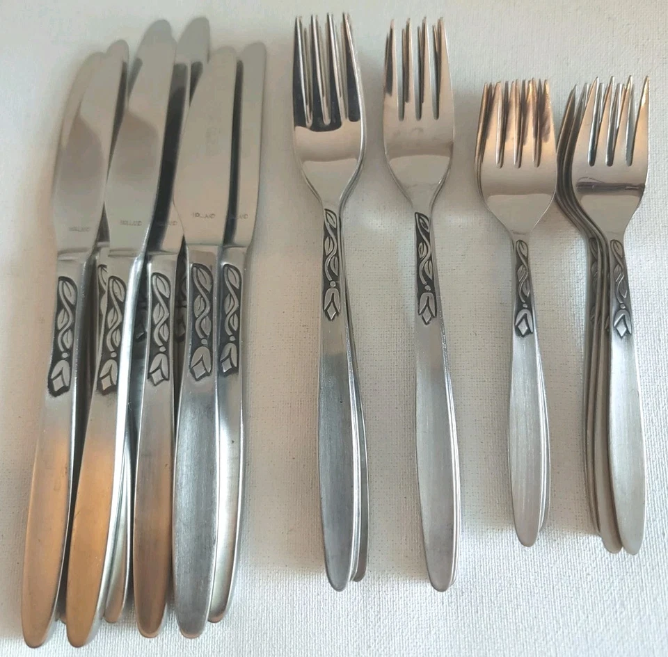 Cuchillos horquillas de tiempo de tulipán vintage Amefa 27 piezas cubiertos de acero inoxidable danés Foto 1 de 4