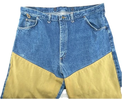 牧马人牛仔裤坚固穿牛仔刷保护 44X32 户外狩猎工作美国复古 — 第 1/4 张图片