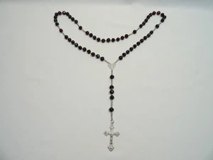 ANCIEN CHAPELET EN PERLE TAILLEE GRENAT ARGENT RELIGIOUS SILVER ROSARY ROSARIO - Picture 1 of 13