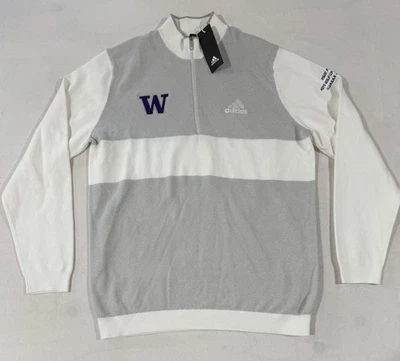 Washington Huskies Golf Jacket Mens Med. White Adidas 1/4 Zip Knit Pullover NWT - Image 1 of 4