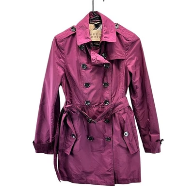 Burberry Brit Women's US 2 Purple Belted Nylon Trench Coat Double Breasted  - Image 1 of 4