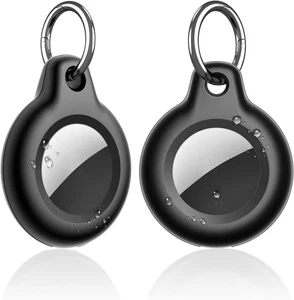 2 Pack Waterproof AirTag Keychain Holder Hard Case w/ Key Ring Black - Picture 1 of 4