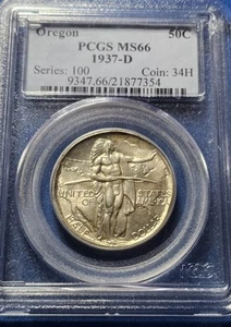 1937 D PCGS MS66 Oregon Trail US Commemorative Silver 50C Half - Beautiful! - Picture 1 of 2