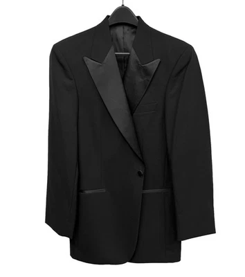 Chaqueta Esmoquin Negra Nueva con Etiquetas Un Botón con Solapas Pico Satinado Grande y Alto 66R Foto 1 de 4