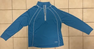 LL Bean Shirt Damen Large Langarm Activewear 1/4 Reißverschluss leicht blau - Bild 1 von 4