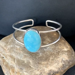 Brazalete de alambre de plata esterlina navajo turquesa Kingman azul para mujer 14068 - Imagen 1 de 12