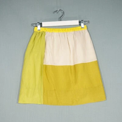 COS Mini Skirt Women 36 Yellow White Block Silk Lined Contemporary Summer - Image 1 of 4