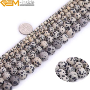 Frosted Natural Gems Dalmation Jasper Round Beads For Jewelry Making Strand 15“ - Picture 1 of 26