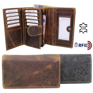 Leder Damen Geldbeutel Damenbörse Geldbörse Börse RFID-Schutz Vintage Hunter - Bild 1 von 6