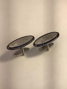 š Lucien Piccard Palladium Brushed Blue Sapphire Oval Cufflinks - Picture 1 of 8
