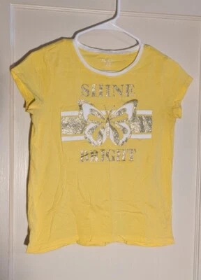Girls "Place" Yellow and White Sequin Graphic T-shirt in Size XL 14 - Image 1 of 4