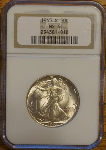 1945 S "LUSTEROUS"  WALKING LIBERTY HALF DOLLAR-NGC-MS-64 #294381-018 OLD FATTY Cover