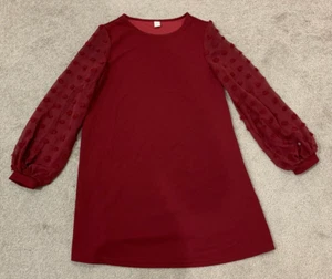 A-Line Swiss Dot Balloon Sleevel Short Dress Womens Size Medium Burgundy Red Fun - Picture 1 of 16