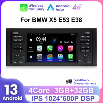 Android 13 Autoradio Carplay DAB+ 32GB WiFi RDS GPS Navi Für BMW 5er E39 X5 E53 - Bild 1 von 4
