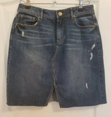 Джинсовая юбка LOFT размер 6P миниатюрная синяя средняя стирка необработанный подол передняя прорезь - Изображение 1 из 4