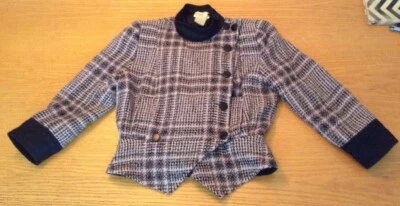 VTG 80s Courreges Paris Purple Black Tweed Jacket Couture Vtg Sz 8? Military - Image 1 of 4