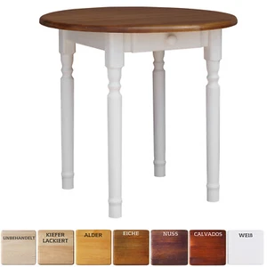 NOWY Okrągły sosnowy stół Stół do jadalni Drewno Stół kuchenny Biały Szuflada Styl wiejski - Zdjęcie 1 z 14
