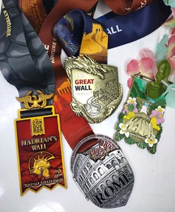 Set of 4 Virtual Adventure Challenge Medals Conquerer and Pacer Metal w Ribbons - Picture 1 of 14