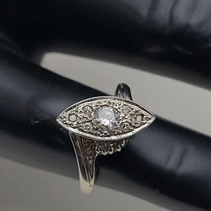 Antique Art Deco Navette Motif 14k Gold Diamond Wedding Ring Size 6 - Picture 1 of 7