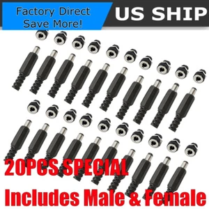 20 PCS MALE BARREL JACK PLUG FEMALE SOCKET PANEL MOUNT DC 12V POWER CONNECTORS^ - Picture 1 of 8