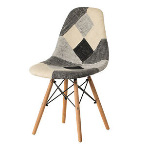 Modern Black and White Patchwork Fabric Chair with Wooden Legs for Kitchen