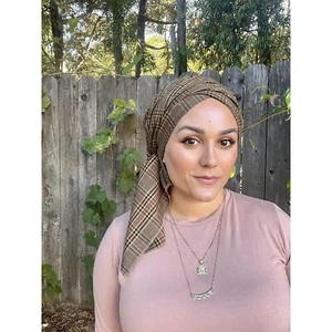 Head Wrap for Women, Neutral Plaid Hijab Headscarf, Tichel Chemo Headwear Cover - Picture 1 of 5