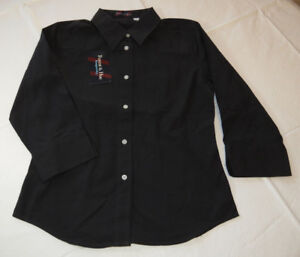 Black Womens Forest & Hue Tempra-Dry 3/4 Sleeve Button Front shirt M med casual