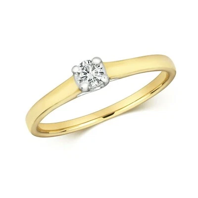 Real Diamond Solitaire Ring 9ct Yellow Gold Engagement 0.15ctw Size J - Q - Image 1 of 4