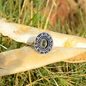 Natural Peridot Gemstone 925 Sterling Silver Handwork Oxidized Jewelry Ring - Picture 1 of 5