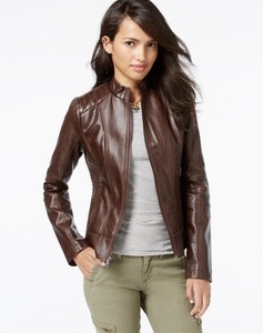 brown leather jacket guess